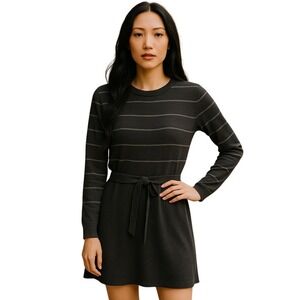Theory Wool Blend Milly New Steady Stripe Tie Waist Fit n Flare Sweater Dress- M